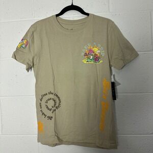 Brooklyn Cloth Men's Graphic T-Shirt Mushroom Trippy coexist Design‎ Tan Small